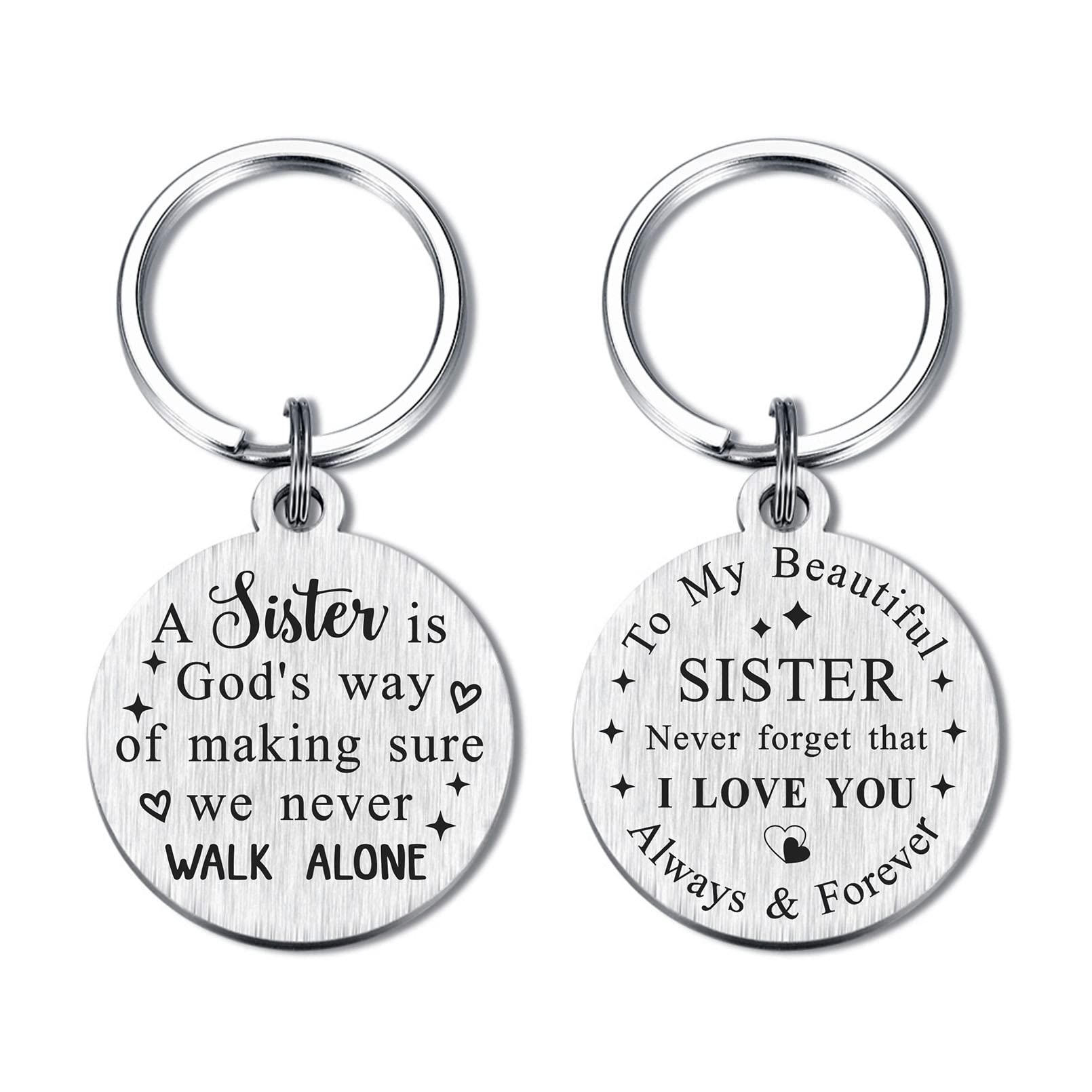 Yobent Women's To My Beautiful Sister Sister Gifts Keyring For Birthday Christmas A Sister Is God's Way Of Making Sure We Never Walk Alone, Love Sister