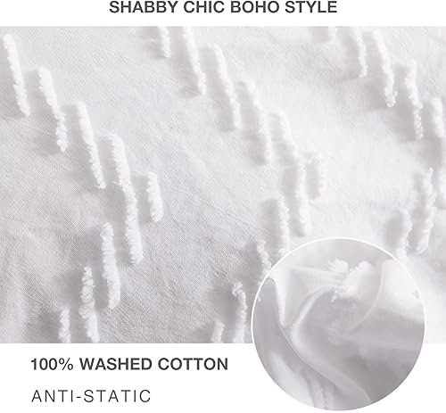 Miniatura 4 de UlikTree Funda de edredón blanca - Fundas de edredón bohemias suaves con 2 fundas, juegos de ropa de cama de microfibra de 3 piezas con cierre de
