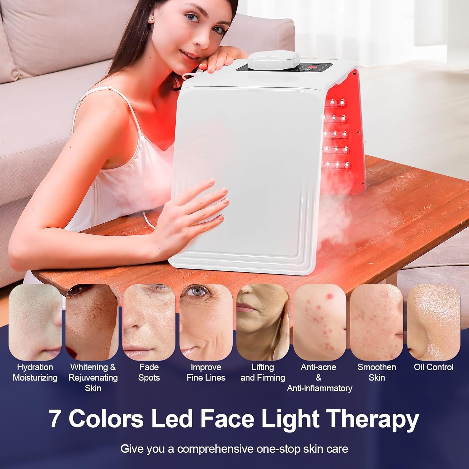 Terapia de luz roja para la cara, lámpara de terapia de luz roja para la cara y el cuerpo, la máquina de terapia de luz LED con función de niebla, uso en el hogar y el salón