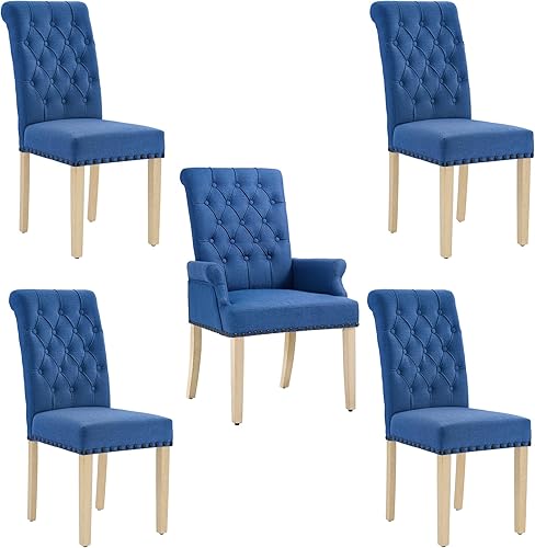 Miniatura 13 de Sillas de comedor con brazos, sillas de comedor tapizadas de tela con patas de madera maciza, sillón decorativo para cocina, comedor, sala de estar,