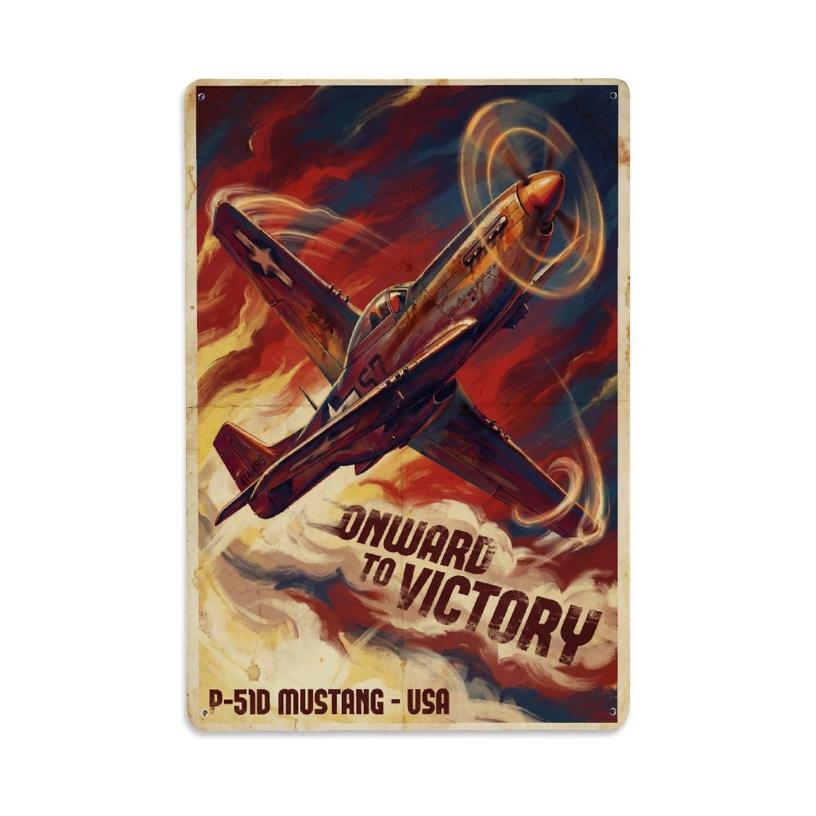 P-51D Mustang Combat Aviation Fighter Aircraft Metal Tin Sign Plaque Wall Decor for Cafe, Man Cave, Club Bar, Office, Home Garden Round Metal Poster 8x12Inch