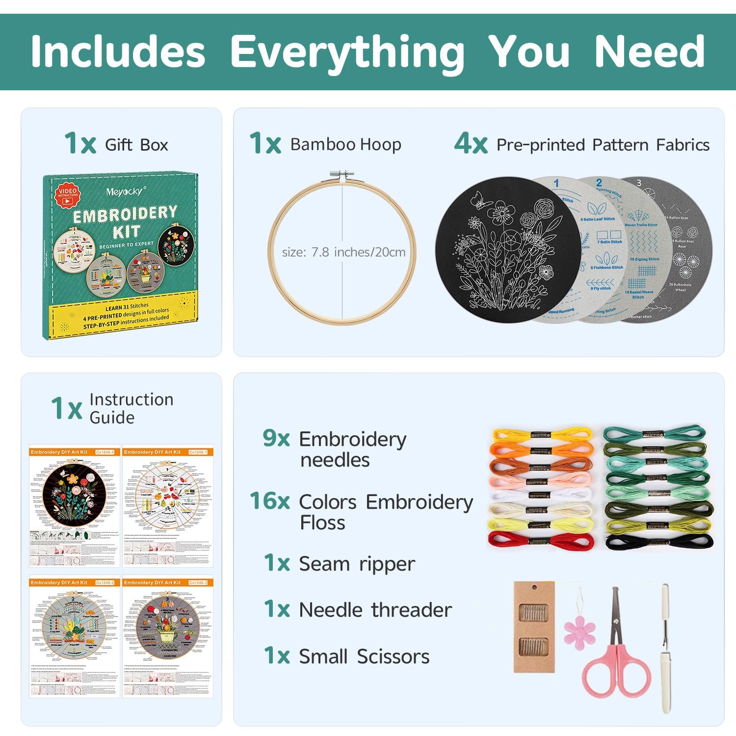 Beginner Embroidery Kit - Learn 31 Stitches -2
