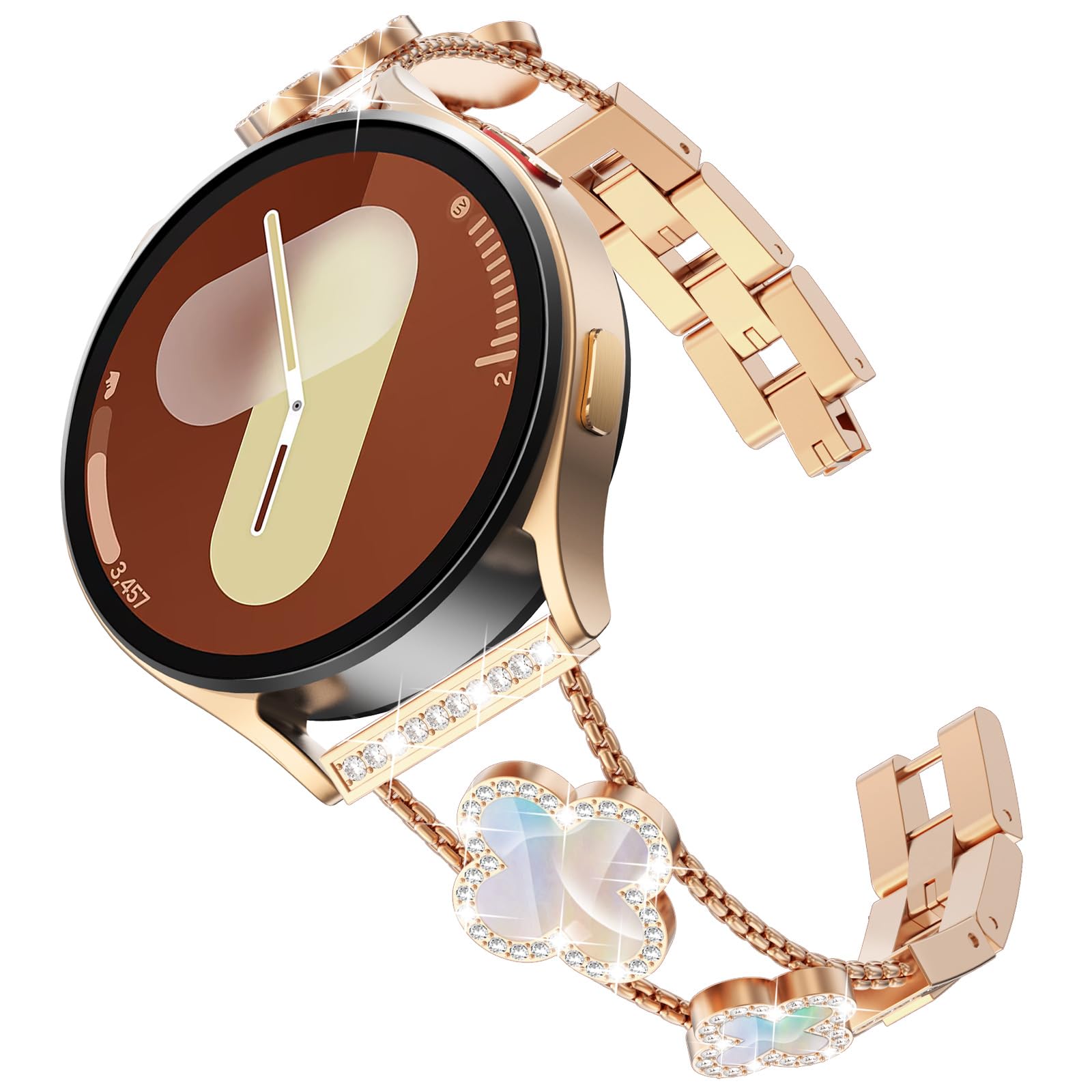 Surace Compatible with Samsung Galaxy Watch 8 40mm/44mm/Classic 46mm 2025, No Gap Diamond Metal Band Wristband Clover Bracelet Dressy Band for Galaxy