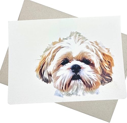Shih Tzu - Tarjeta de felicitación (5 x 7 pulgadas, 1 tarjeta, interior en blanco para todas las ocasiones) para cumpleaños, mensajes de despedida,