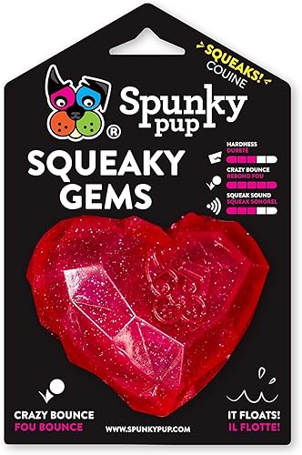 Spunky pup Squeaky Gems - Juguete de corazón para perro, divertido chirrido, forma de corte de gema loca que flota, goma no tóxica, apto para