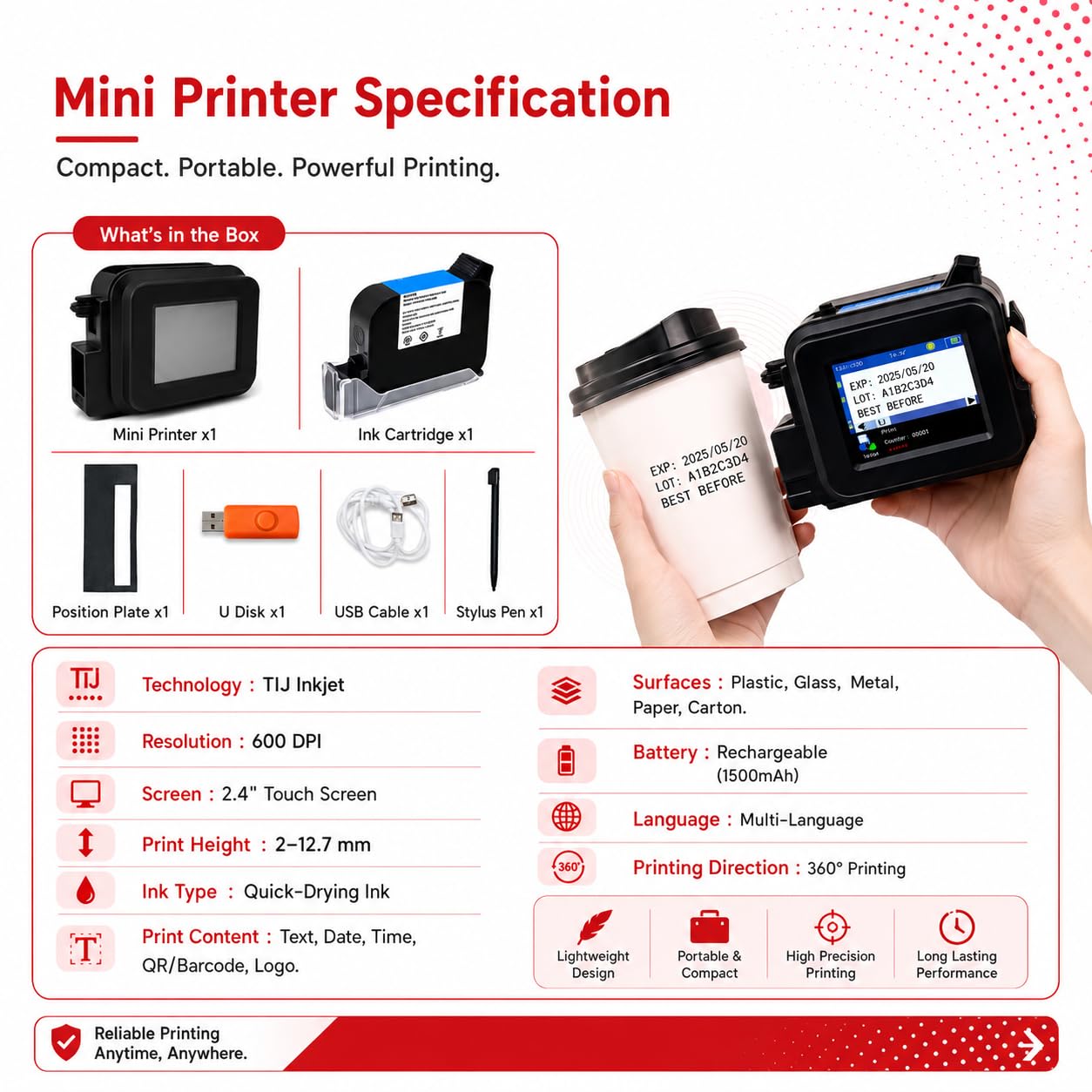SONIC INDUSTRIES Portable Thermal Inkjet Printer 2