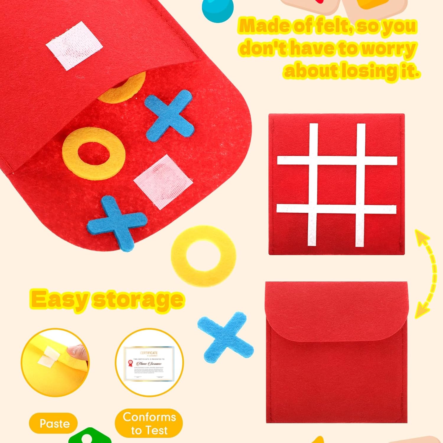 Yilloog 100 Pack Tic Tac Toe Mini Board Games Toys Bulk for Kids Tic Tac Toe Felt Board Game Birthday Party Favors Goodie Bag Stuffers for Classroom Prizes Back to School Gift 4.8''×4.8''