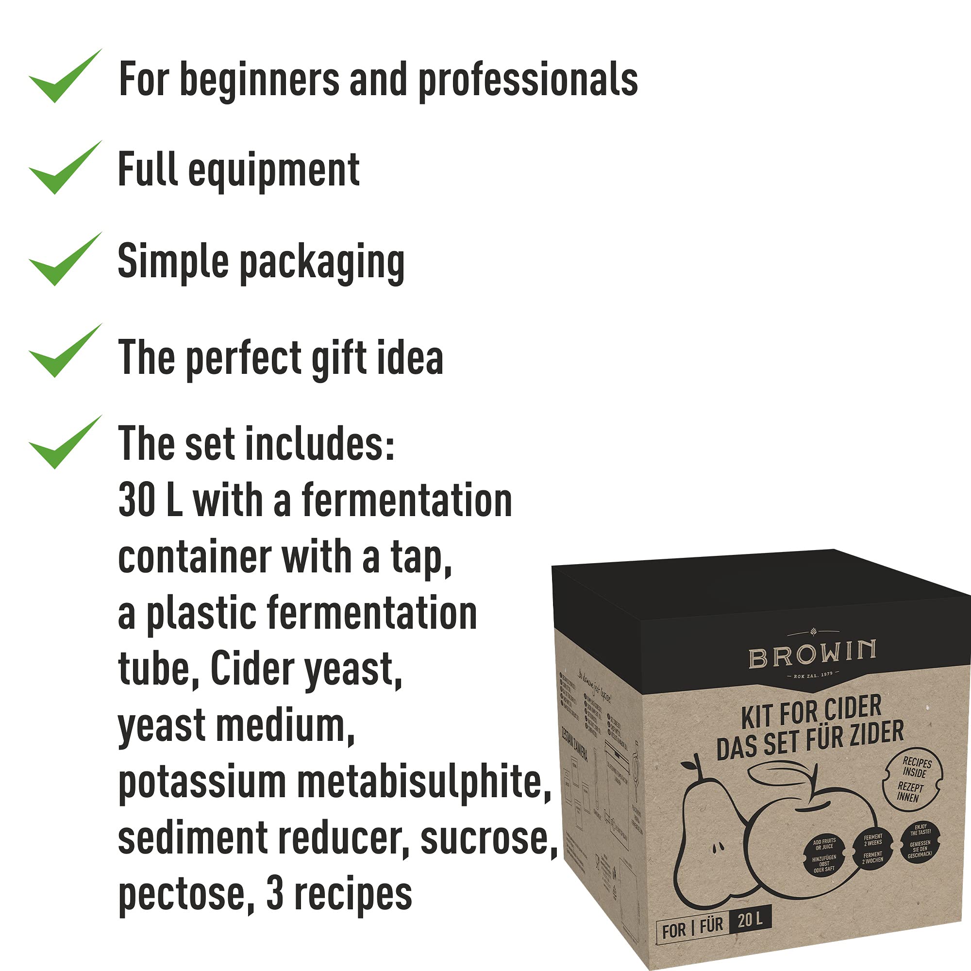 Browin 400040 Set for Cider 20 L, Un Set Completo per Fare Il Sidro in casa, Perfetto Come Regalo