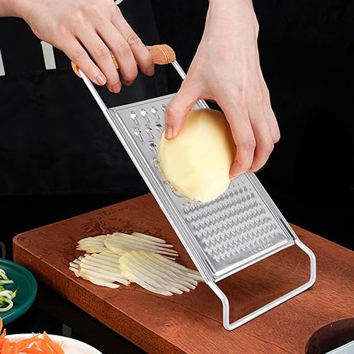 Miniatura 3 de Rallador de queso 3 en 1, cortador de mandolina, 2 piezas de acero inoxidable, cortador de verduras, triturador de juliana con mango de agarre