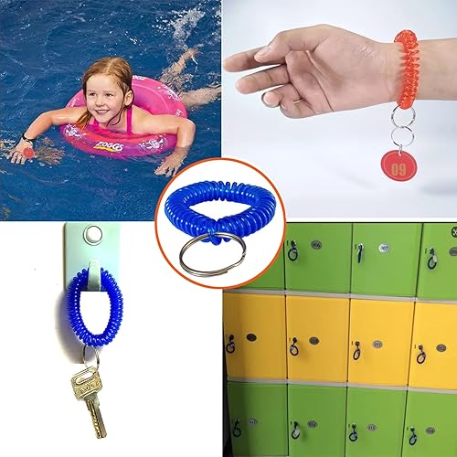 Miniatura 4 de Smanzu 10 pulseras coloridas de bobina de muñeca, llavero en espiral, pulsera para llavero para piscina, gimnasio, insignia de identificación (azul