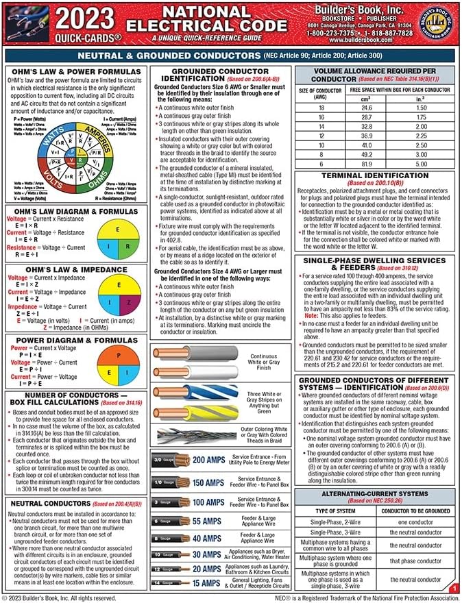 National Electrical Code Quick-Card Based On the 2023 NEC