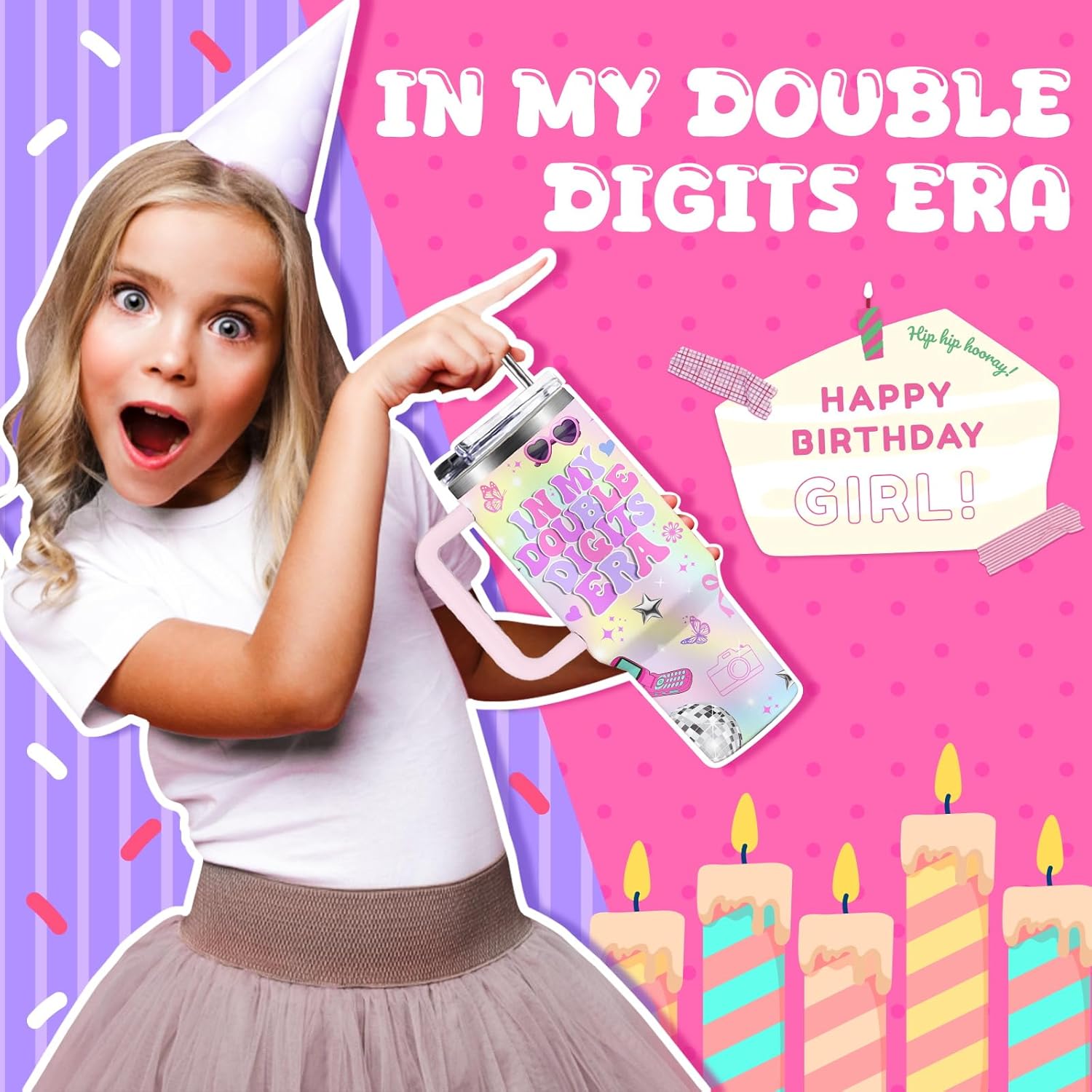 Iridescent Birthday Gifts for 10 Year Old Girls, in My Double Digits Era Tumbler 40oz, 10th Birthday Gifts for Ten Year Old Girl Birthday Music Cup - Image 2