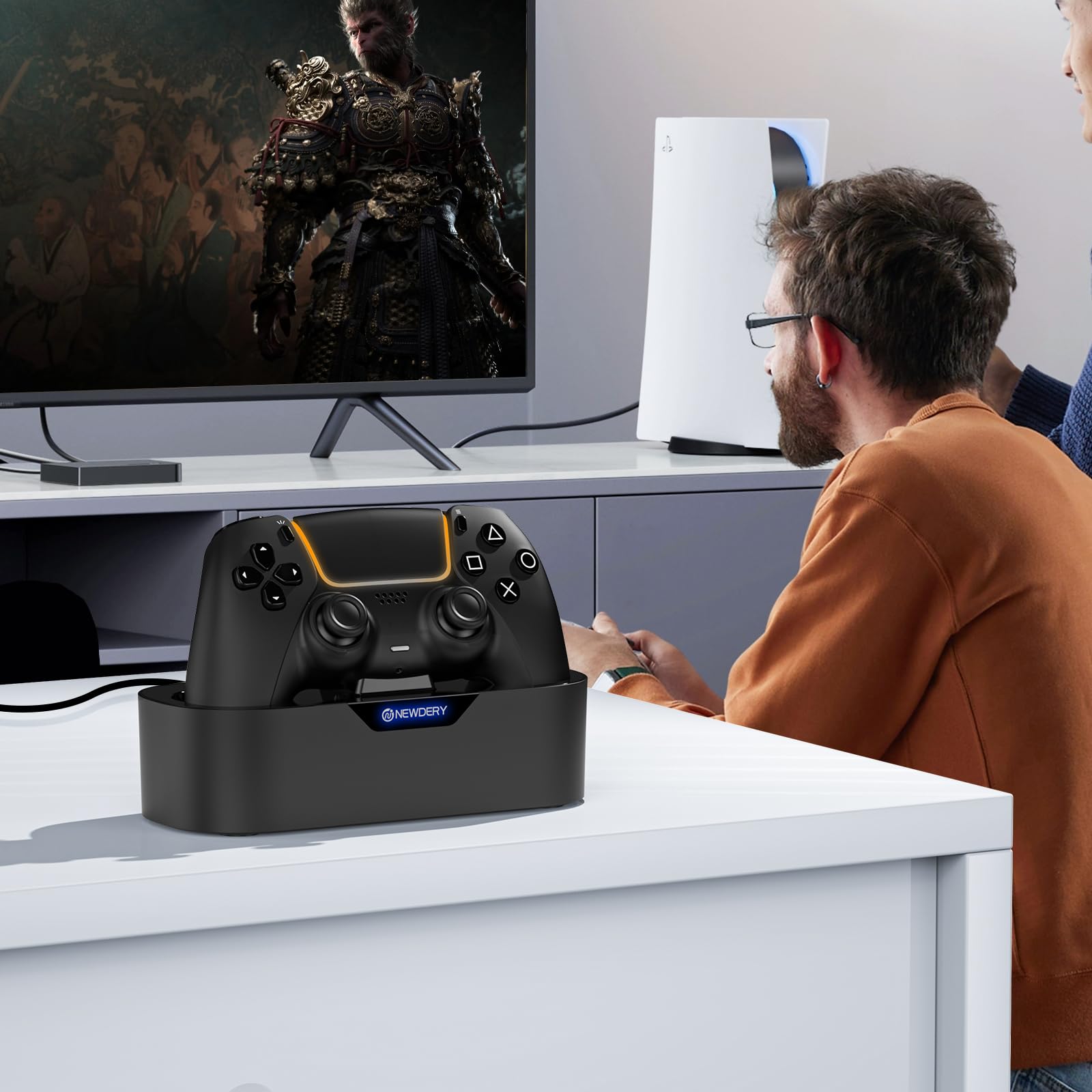NEWDERY Stacja ładująca do kontrolera PS5, szybka stacja ładująca do kontrolerów Playstation 5, zamiennik pojedynczego stojaka ładującego, czarna
