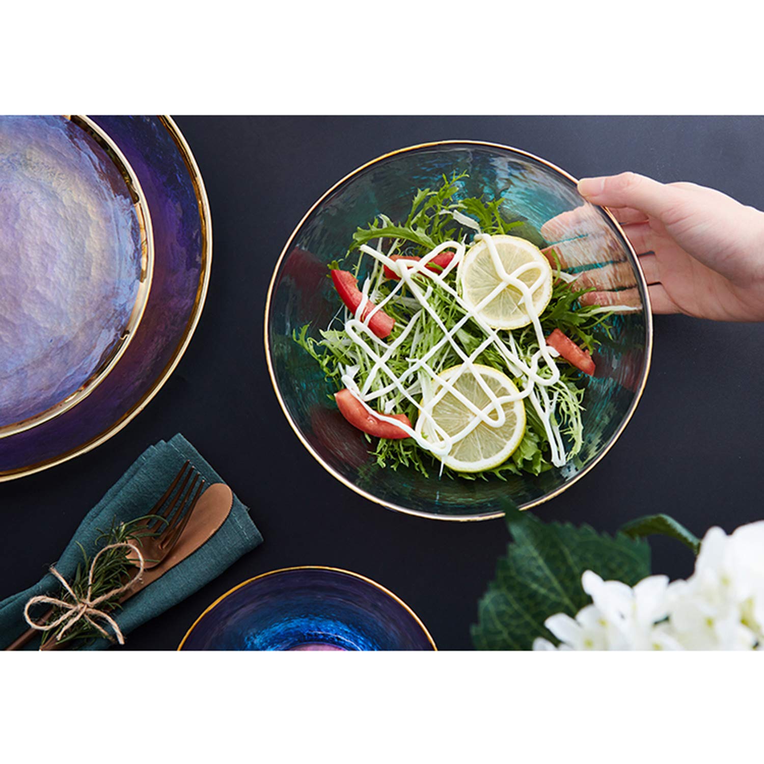 Juego de vajilla de cristal con cubiertos Phnom Penh, juego de vajilla de 7 piezas para comedor elegante