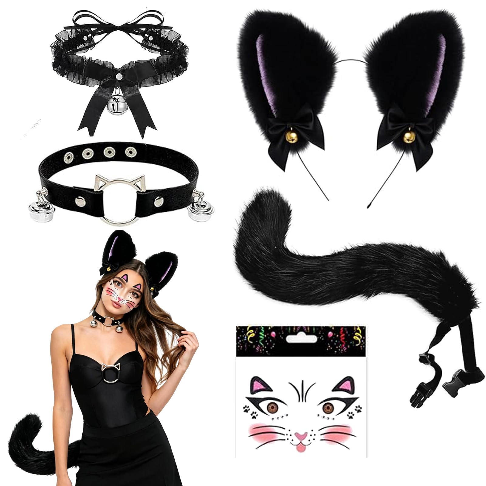 Juego de disfraz de gato para mujer, accesorios de cospla