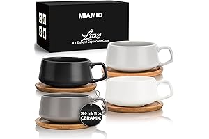 MIAMIO Ceramic Cappuccino Cups and Saucers Set [11 Ounces, 4 Count]