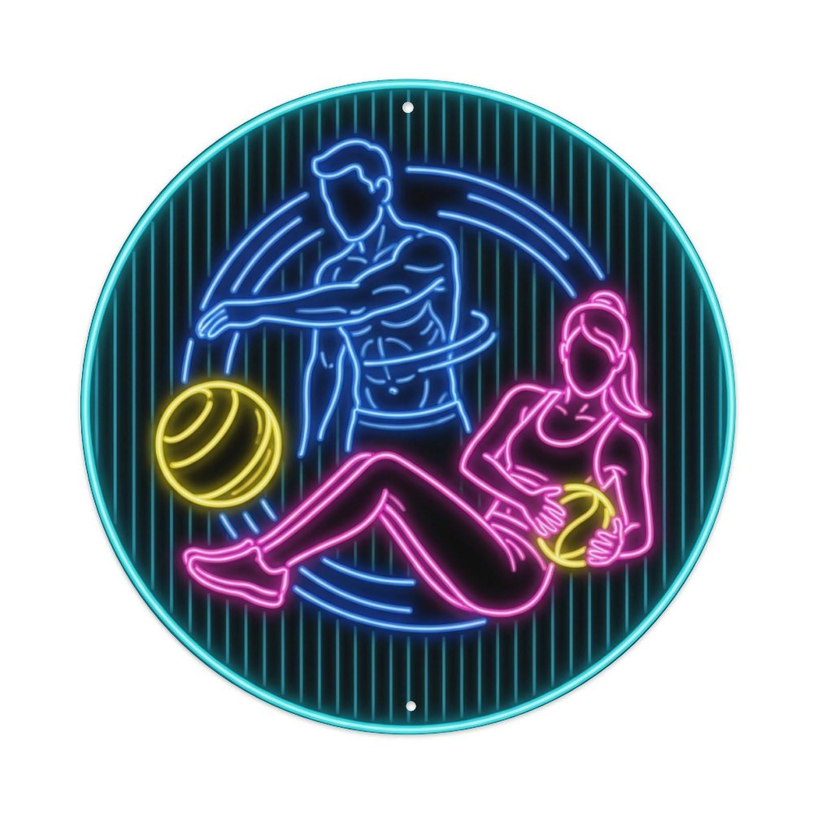 Vintage Faux Neon Gym Retro Bodybuilding Fitness Motion Metal Tin Sign