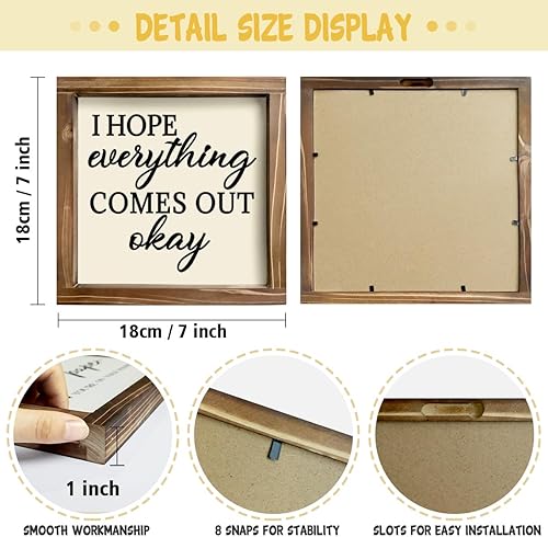 Miniatura 3 de Kas Home Divertida decoración de pared de baño de madera rústica, placa para colgar en la pared del inodoro (7 x 7 pulgadas, blanco)