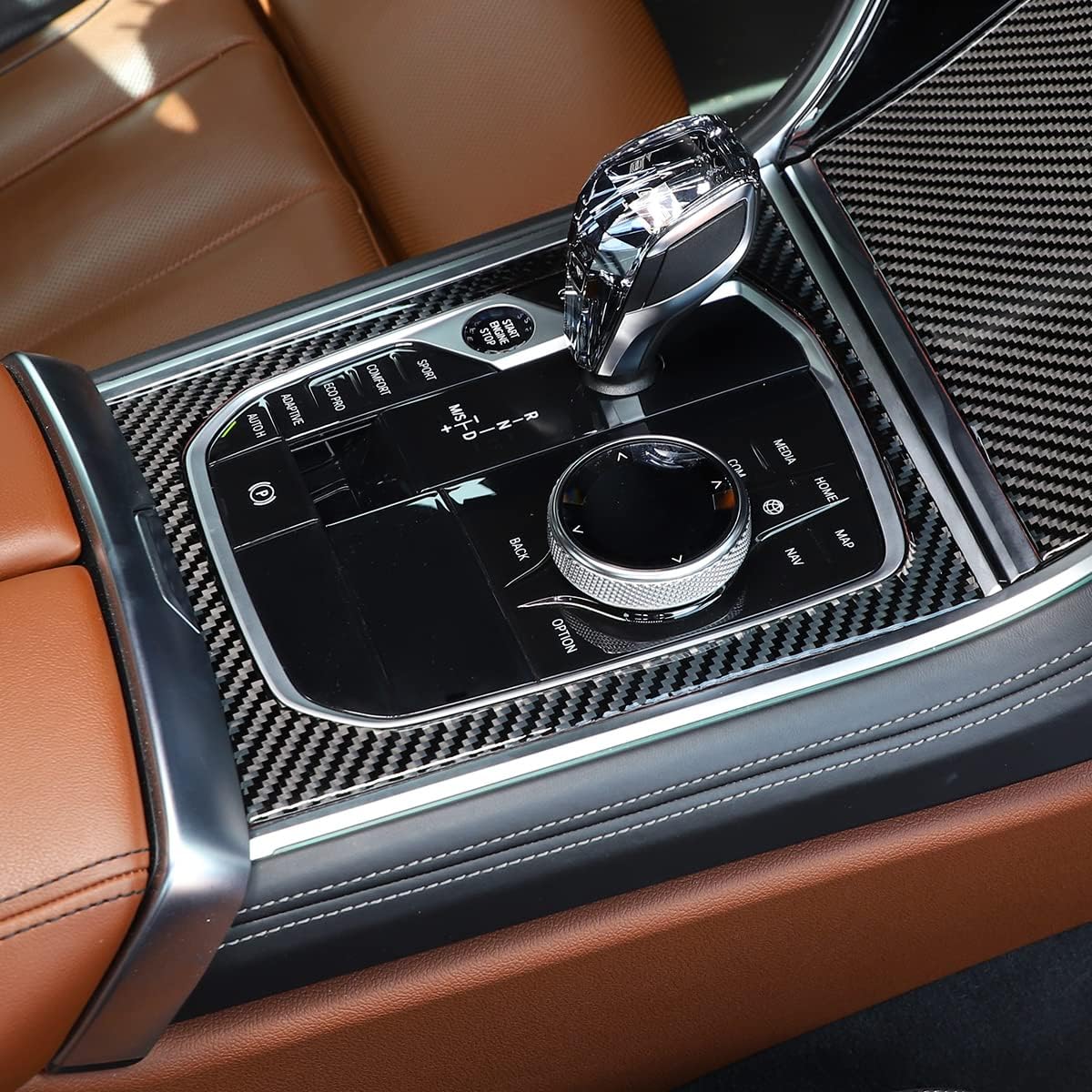 Sekhyna Gear Shift Panel Frame Cover Trim Compatible with BMW 8 Series G14 G15 G16 2019-2022 Soft Carbon Fiber 1PCS Center Console Cover Trim Accessories (Black Carbon)