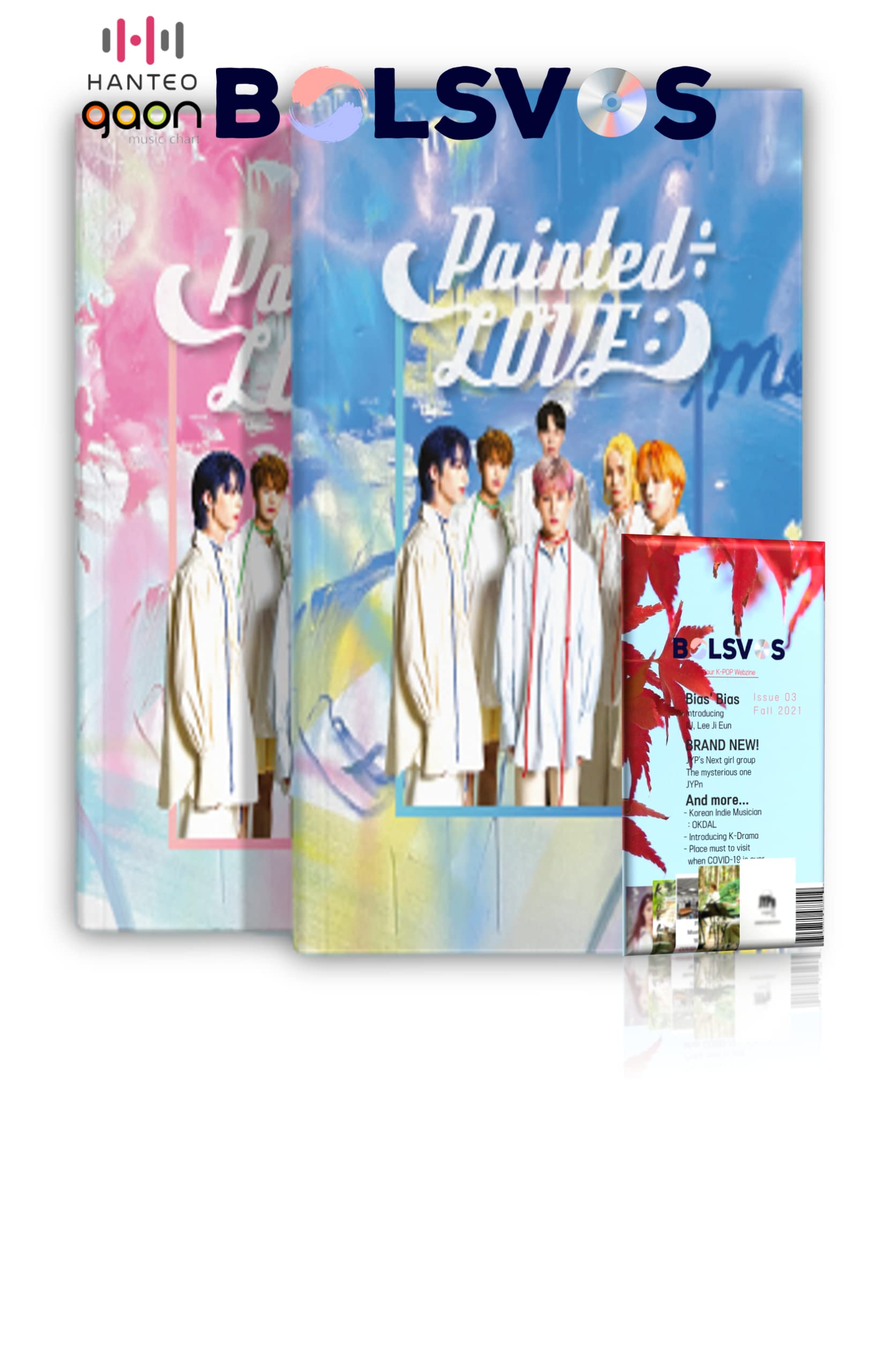 MEGAMAX- Painted÷LOVE:) [Full Set ver.] (THE 1st Mini Album) 2Albums+BolsVos K-POP Webzine (22p), Decorative Stickers, Photocards