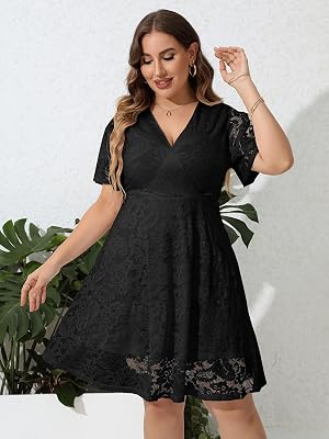 xl cocktail dresses SCOMCHIC Women Plus Size Lace Faux Wrap V Neck Short Sleeve Flowy A Line Wedding Guest Midi Dress Black : Clothing, Shoes & Jewelry look-lilith-halter-maxi-dress-bluebell shaped sequins Amazon.com: Dessiny Short Sleeves color:brick red