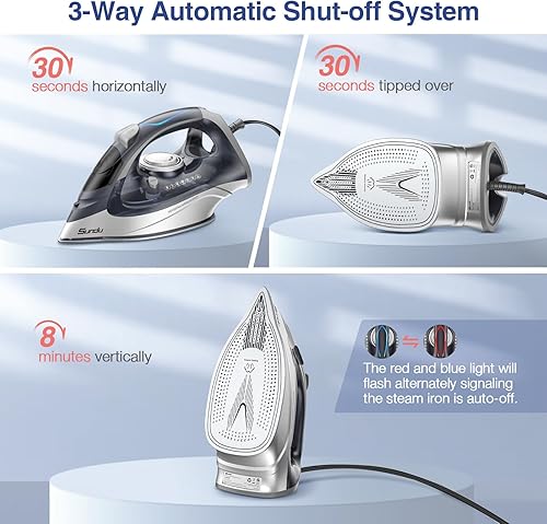 Miniatura 5 de Sundu Plancha de vapor de 1700 W para ropa con suela revestida de cerámica de calentamiento rápido, plancha de vapor con esfera de termostato