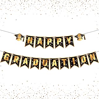 KatchOn, Happy Graduation Banner 2024-10 Feet, No DIY | Graduation Backdrop for Black and Gold Graduation Decorations 2024 | Graduation Garland | Graduation Sign for Grad Class Of 2024 Decorations