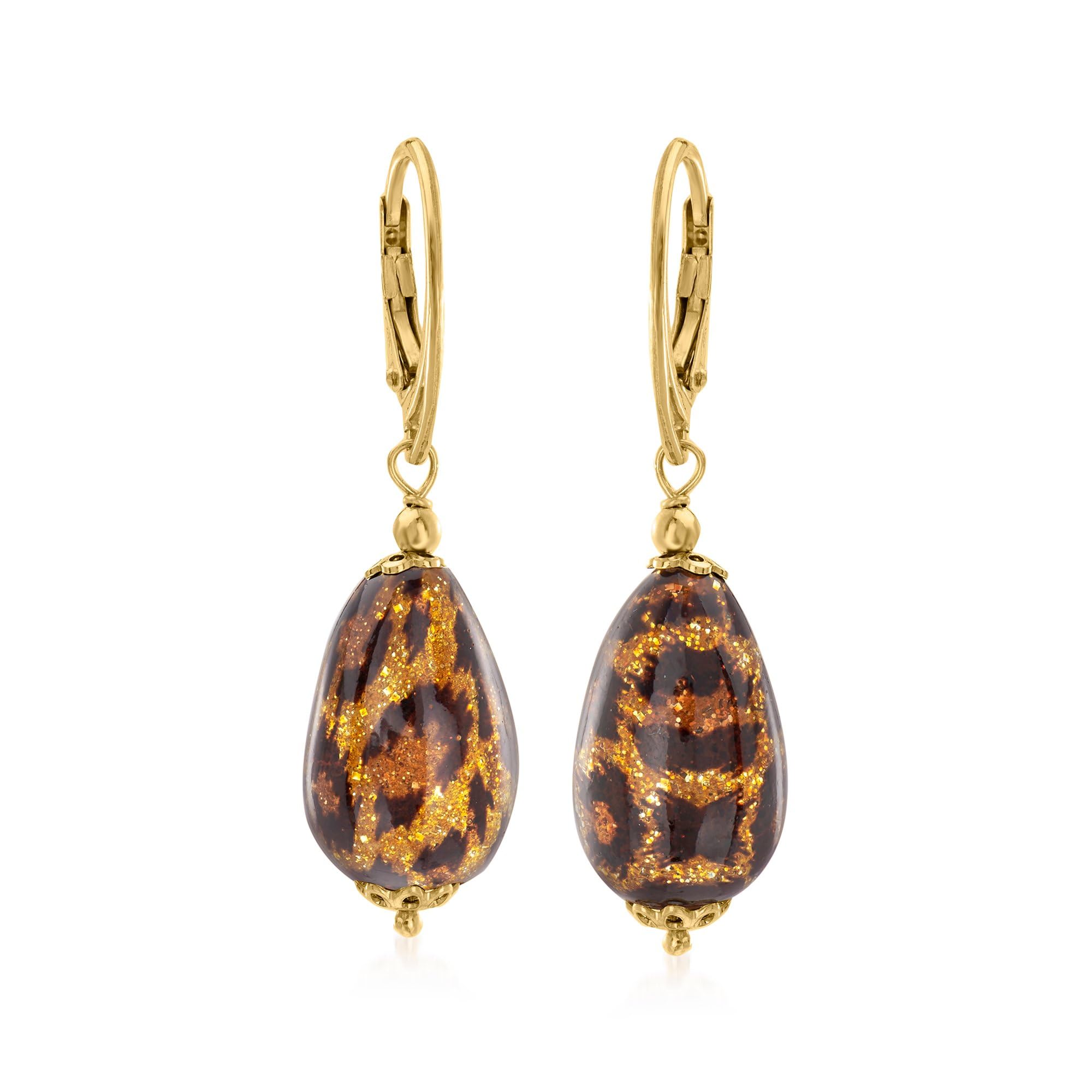 Ross-SimonsItalian Leopard-Print Murano Glass Drop Earrings in 18kt Gold Over Sterling