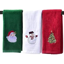 Christmas Hand Towels for Bathroom 16 x 25 inch, 3 Pack Embroidery Design 100% Cotton Super Soft and Absorbent Dish Towels, for Holiday, Kitchen, Drying, Cleaning Gift