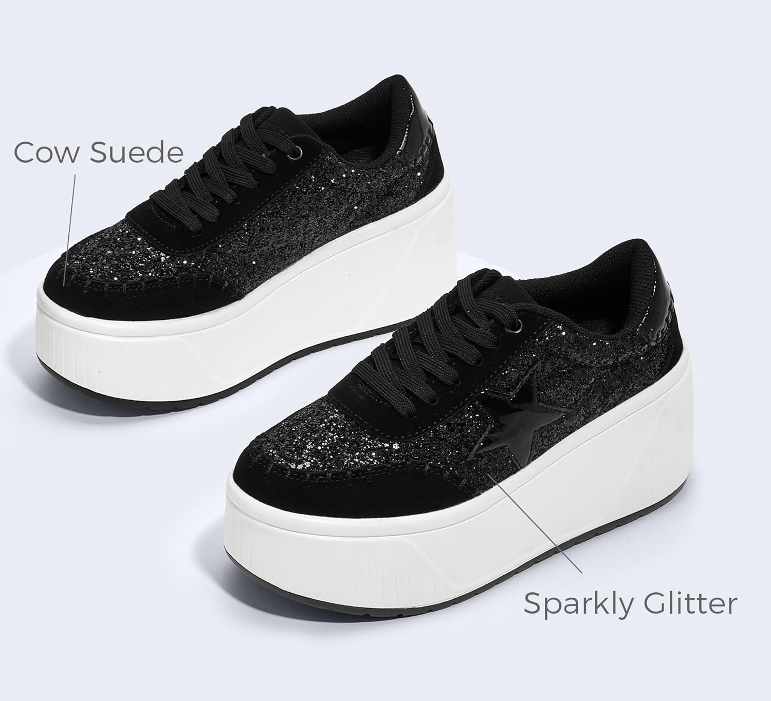LUCKY STEP Women's Platform Chunky Sneakers Fashion Star Glitter Sparkly Wedge Walking Shoes High Heel Casual Shiny Thick Sole Footwear - Image 4