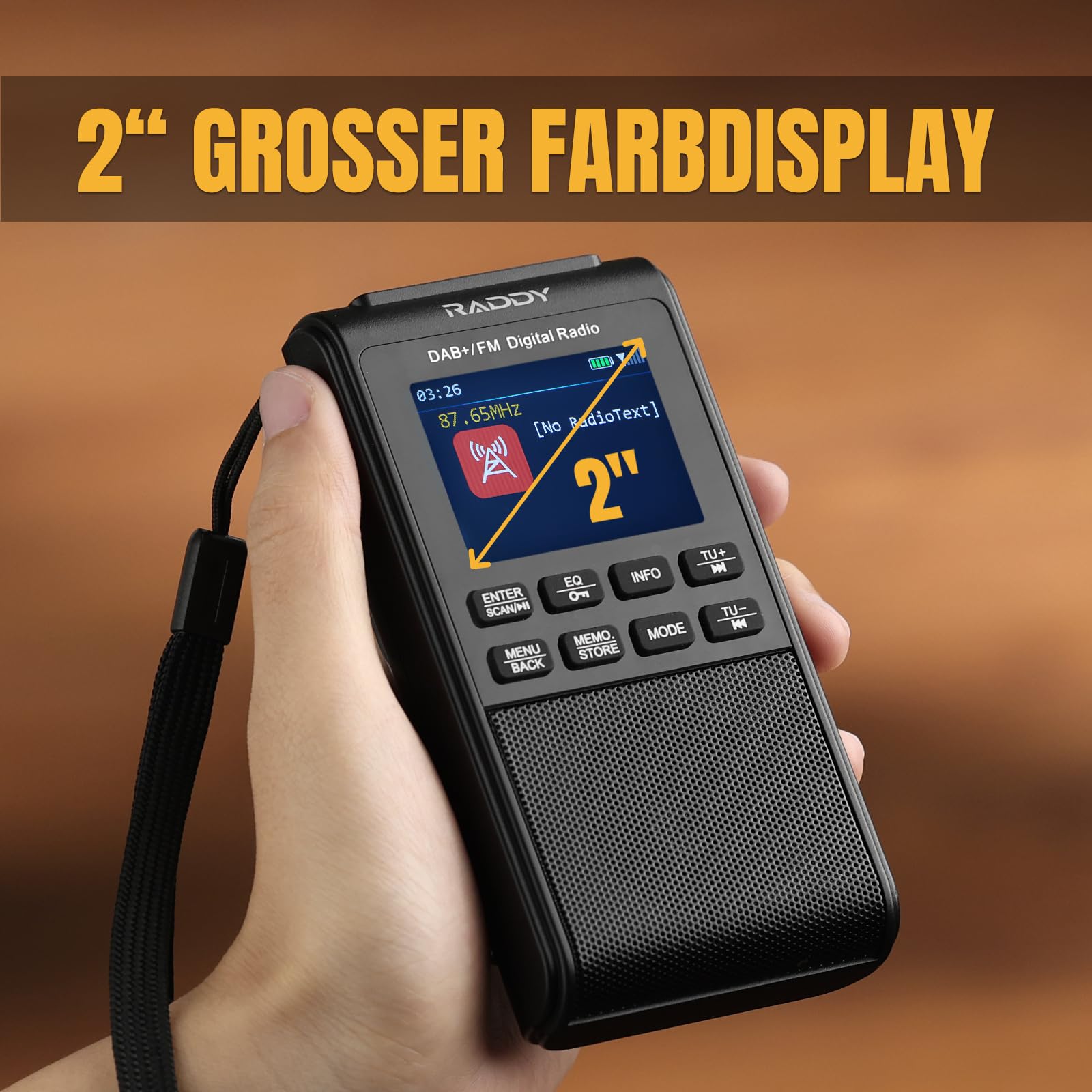 Raddy RD939 DAB+/FM Taschenradio mit Bluetooth 5.3, 5W Lautsprecher, USB-C | 80 Senderspeicher, 2-Zoll-Display, TF/USB-Wiedergabe, Doppelwecker und 1200mAh Akku für zuverlässigen Empfang unterwegs