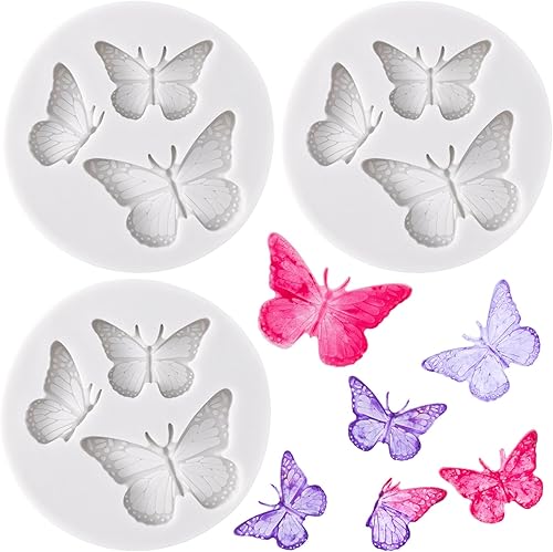 3 moldes de silicona de mariposa de grado alimenticio, mini molde de chocolate reutilizable, mini moldes de fondant para decoración de pasteles,