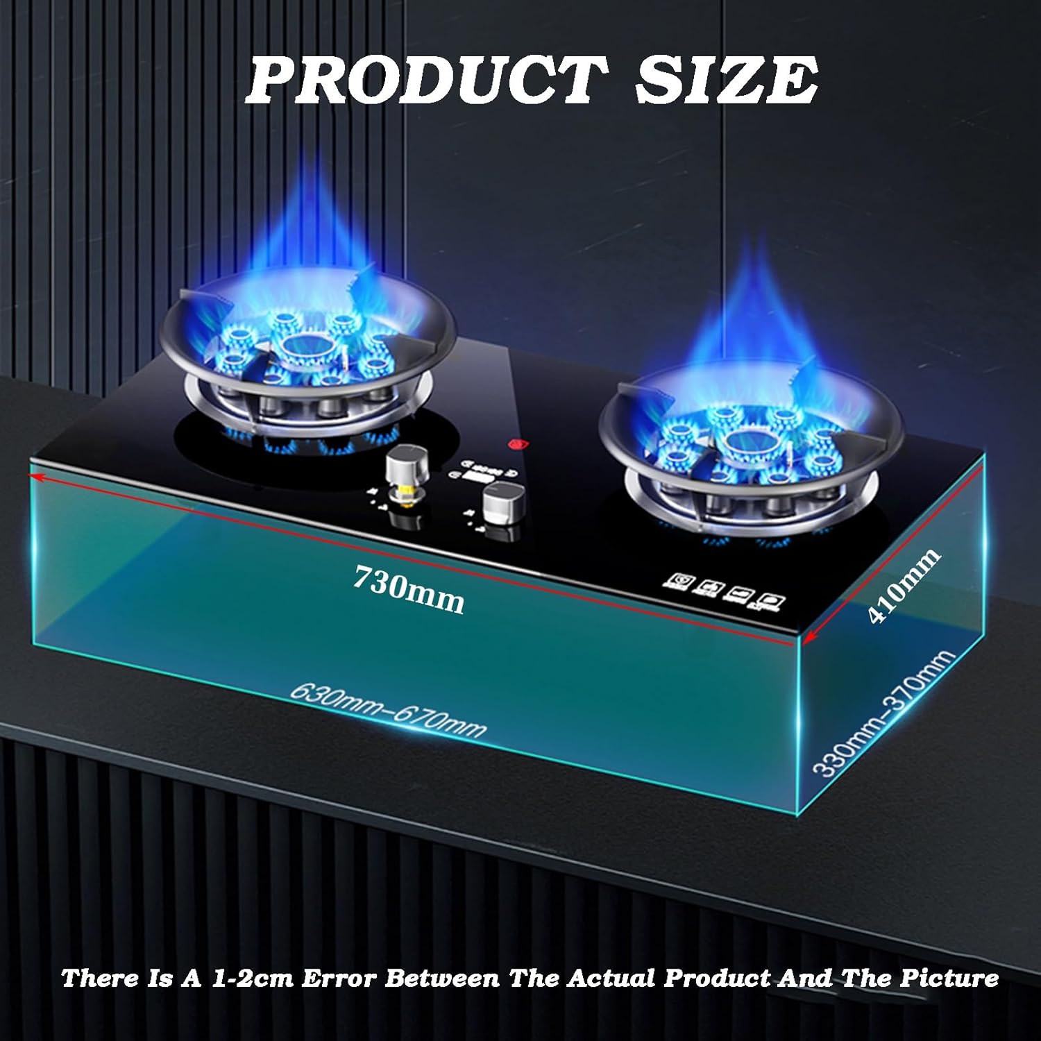 Portable Gas Stove,9-Cavities Cooktop 2 Burners,5.2kw Stainless Steel Glass Top Wok,with Flameout Protection and Timer,for Home Kitchen(NG)