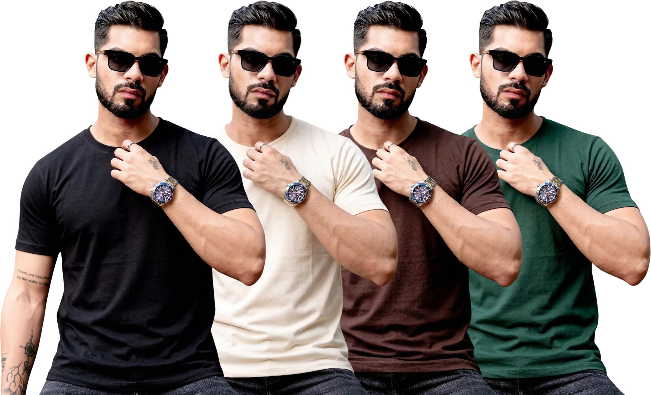 RodZen 100% Pure Cotton Round Neck Regular Fit Plain Solid Half Sleeve T-Shirt Combo for Men & Boys (Pack of 2,3,4 Available in Size S to 2XL)-picture-17