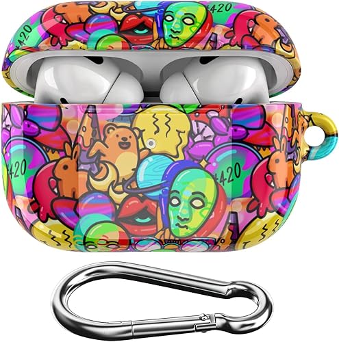 Cavka Funda compatible con Airpods Pro y Pro 2 Airpods 3-2-1 Gen Trippy Cover con llavero Cool Crazy Design Adolescente Funda protectora de plástico
