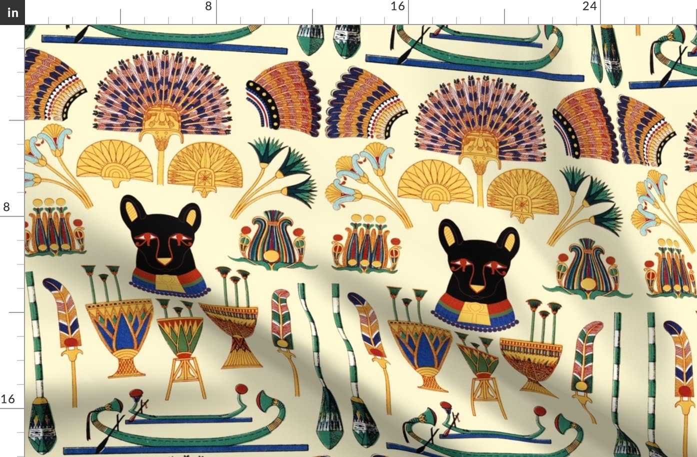 Spoonflower Fabric - Black Cats Ancient Egyptian Palm Trees Boats Plants Flowers Vases Printed on Organic Cotton Sateen Fabric by The Yard - Sewing Quilting Apparel Home Decor