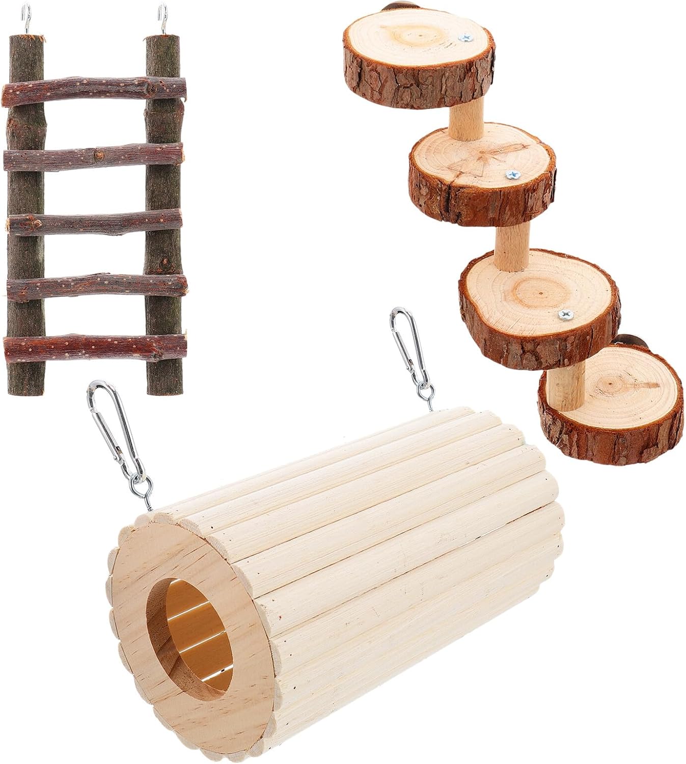 3PCS Natural Hamster Tunnel Set with Ladder and Hideout Small Pet Climbing Playground for Hamsters Chinchillas Guinea Pigs Gerbils Safe Chewable Activity and Resting Accessory