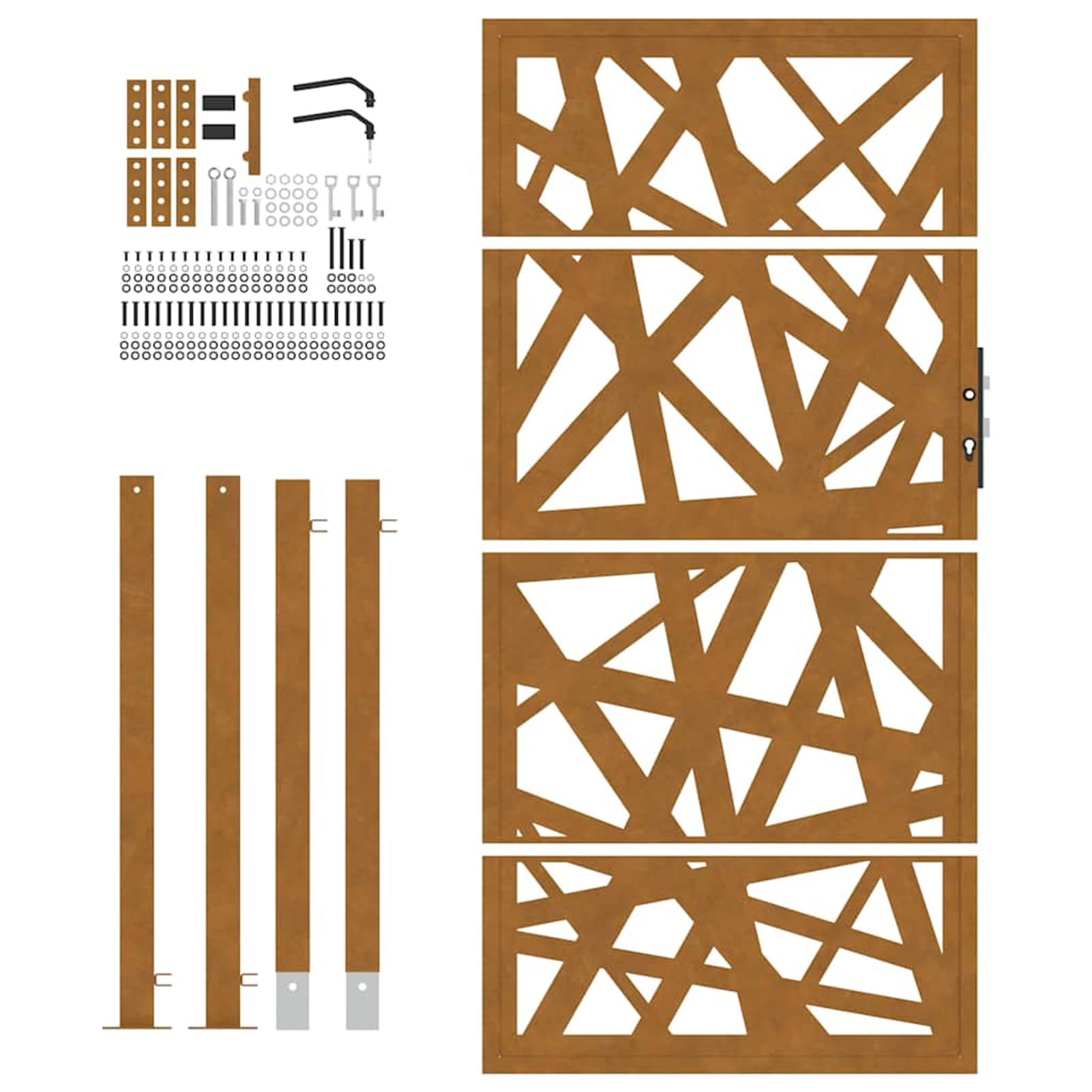 Brama ogrodowa 100 x 200 cm, stal Cortena, rustykalny design, z zamykanym systemem, stal odporna na warunki atmosferyczne, 1 sztuka, do ogrodu, na taras i wejście do działki