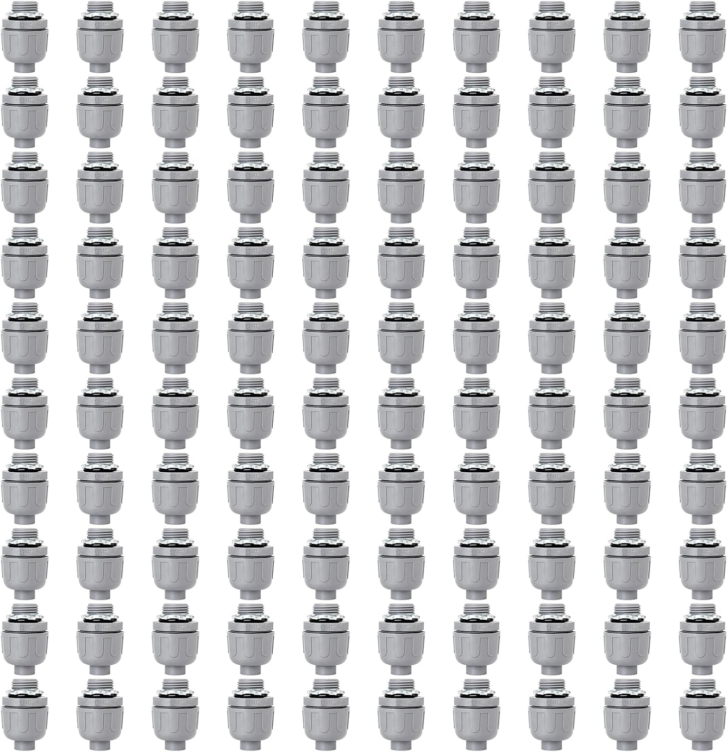 (100 Pack) 1/2 inch Liquid Tight Connector PVC Flexible Conduit Connector,Straight 180 Degree UL Listed Liquid Tight Connector, Non-Metallic Electrical Conduit Fittings