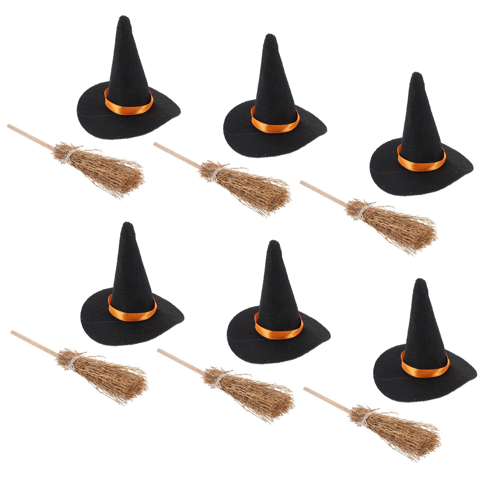 BESPORTBLE Mini Cappello da Strega e Mini Scopa Decorazioni per Artigianato Fai da Te Realizzate in Materiale Morbido Perfette per Feste di Halloween e Accessori da Mago