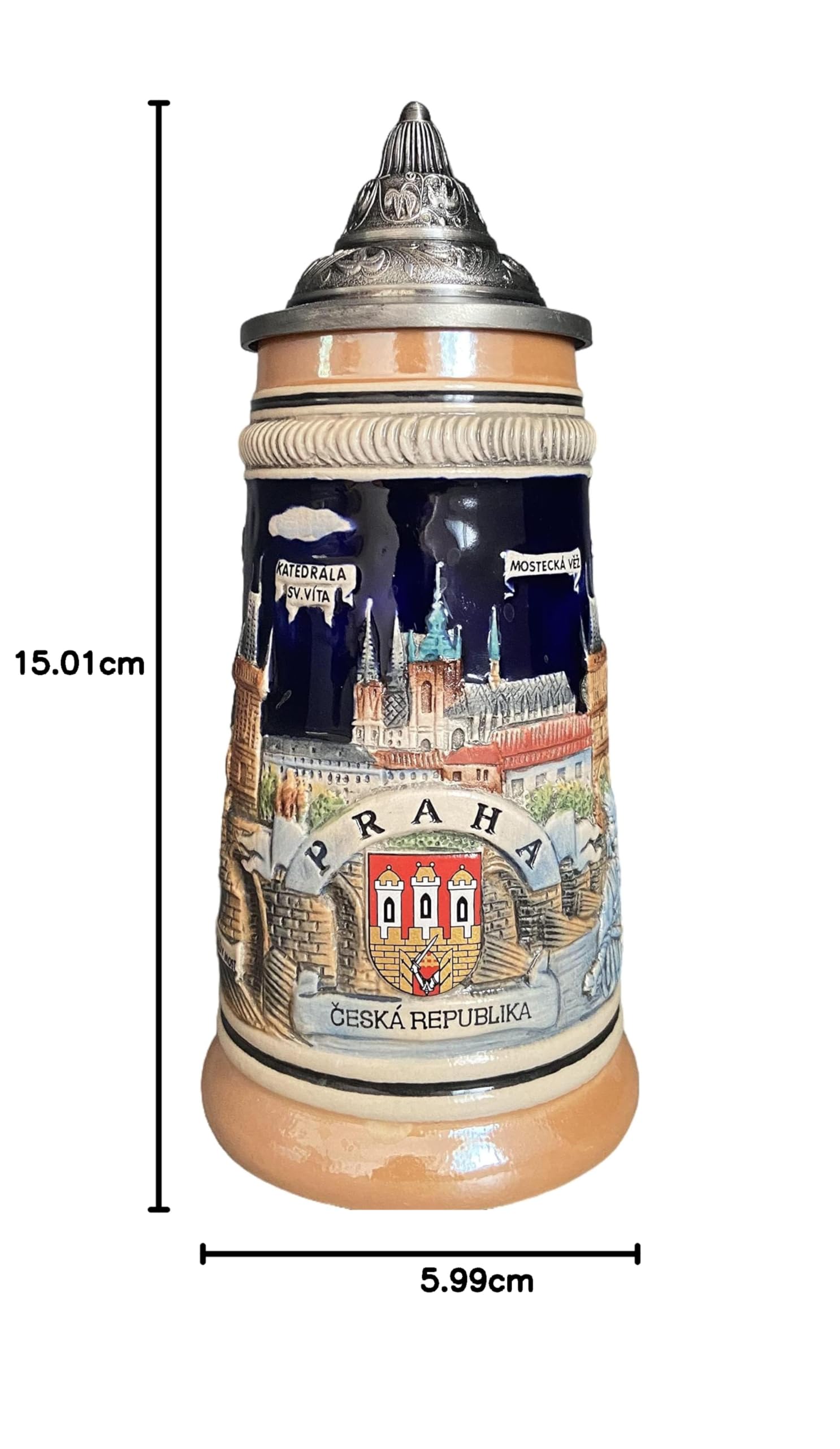 Boccale da birra tedesco con emblema del castello di Praga con coperchio, regalo di Pasqua per uomini, papà, migliore amico, appassionato di birra, autentico souvenir da collezione inciso a
