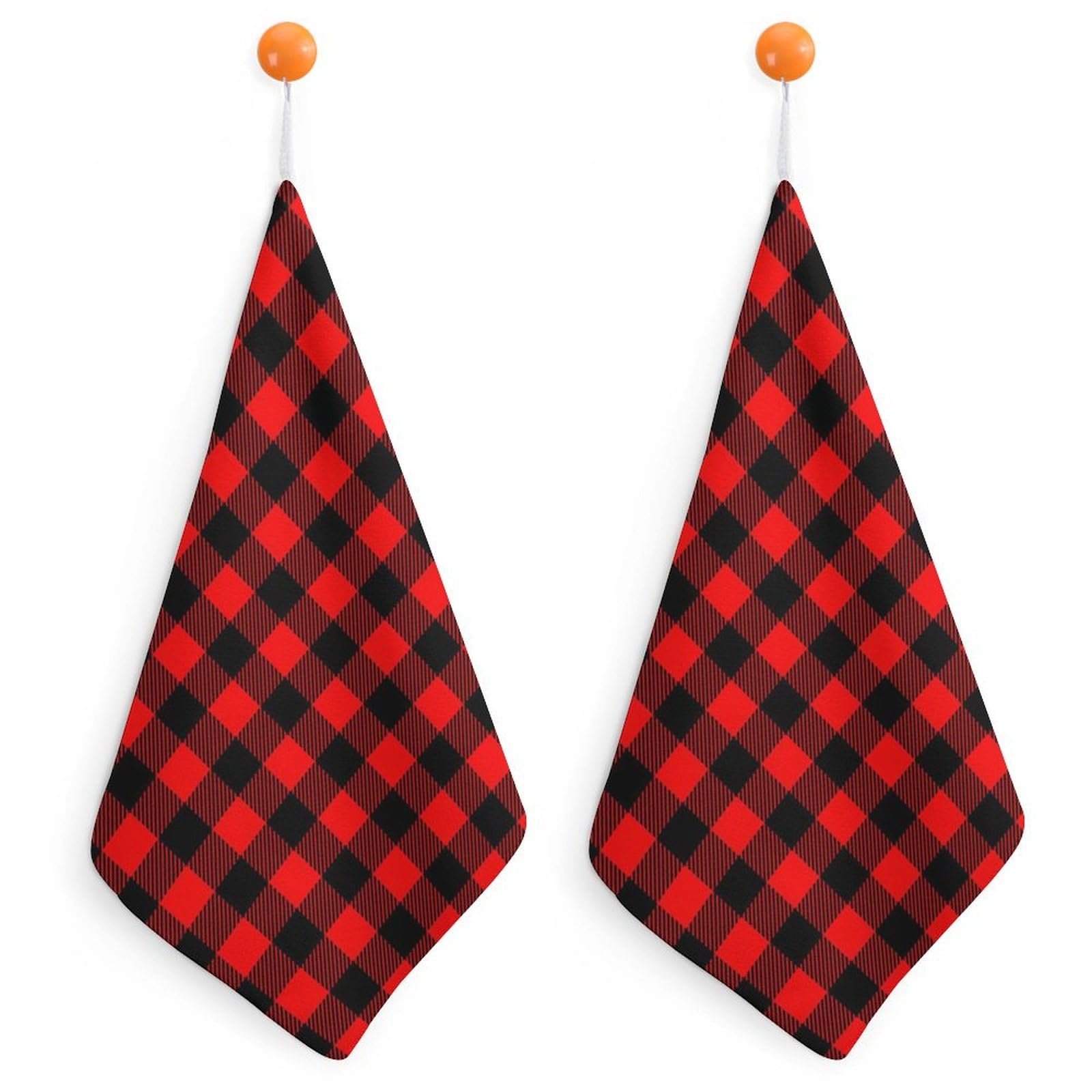OXJOIIS Small Towels with Hanging Loop Red Black Buffalo Checkered Plaid Hand Dry Towels for Kitchen & Bathroom Soft Hanging Towel, 2 Pcs, Pattern 303