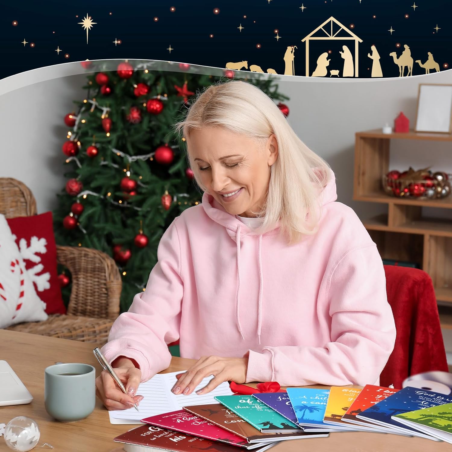 Tenceur 100 Pcs Mini Christmas Notepad Nativity Theme Christian Gift Stuffers Christmas Notebook Bible Verse Notepads 10 Styles for Office Supply Christmas Party Favors Holy Night