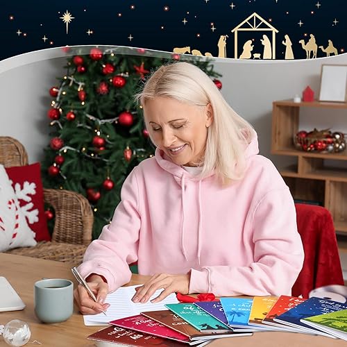 Miniatura 4 de Tenceur 100 piezas de mini bloc de notas de Navidad, tema de pesebre, relleno de calcetines cristianos, cuaderno de Navidad para niños, bloc de