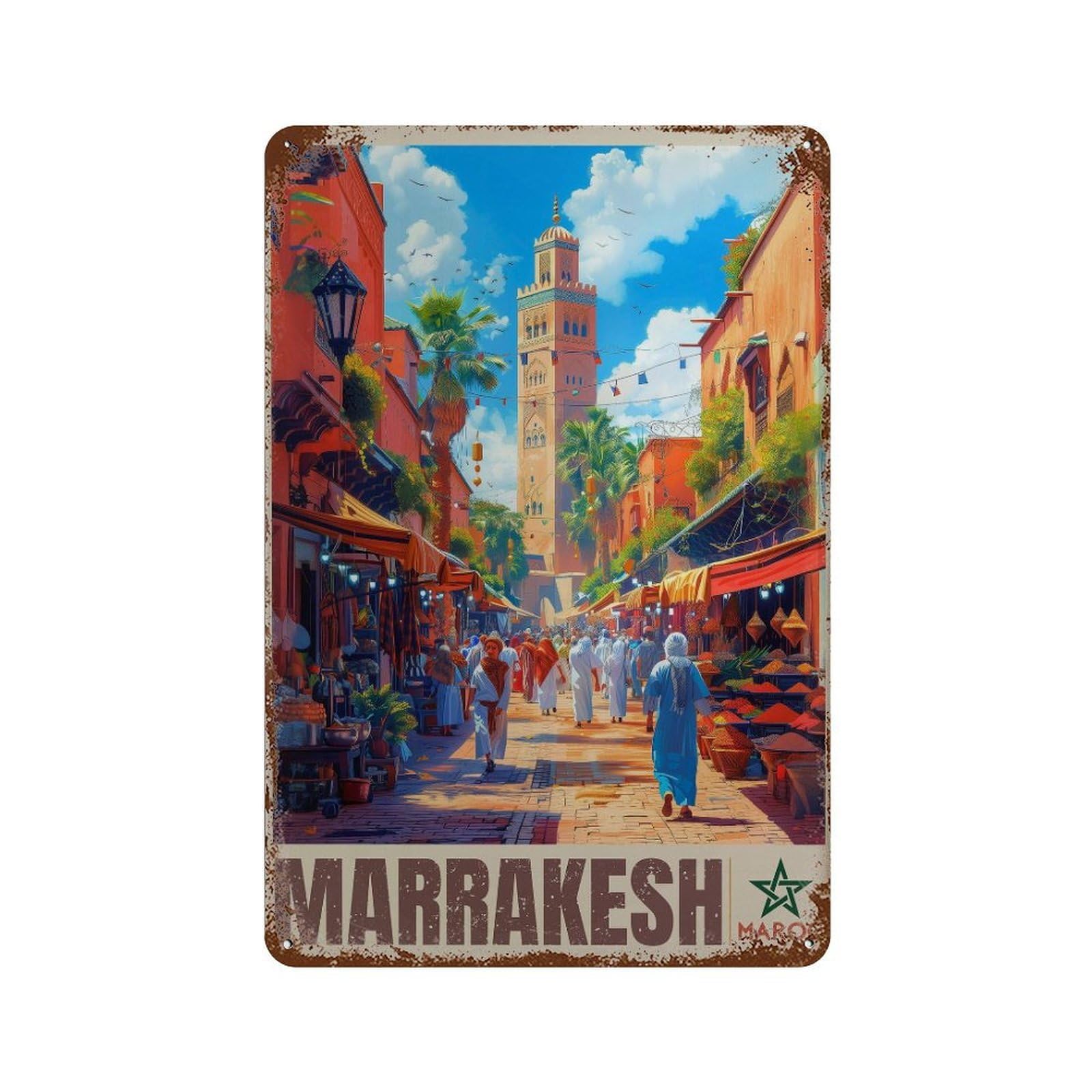 xiaoxiaoshen Marrakesh Morocco Travel Vibrant Desert Wall Decor Art Metal Tin Poster Modern Home Decor Art Home Bar Shop Decorations Vintage Sign 30x20cm