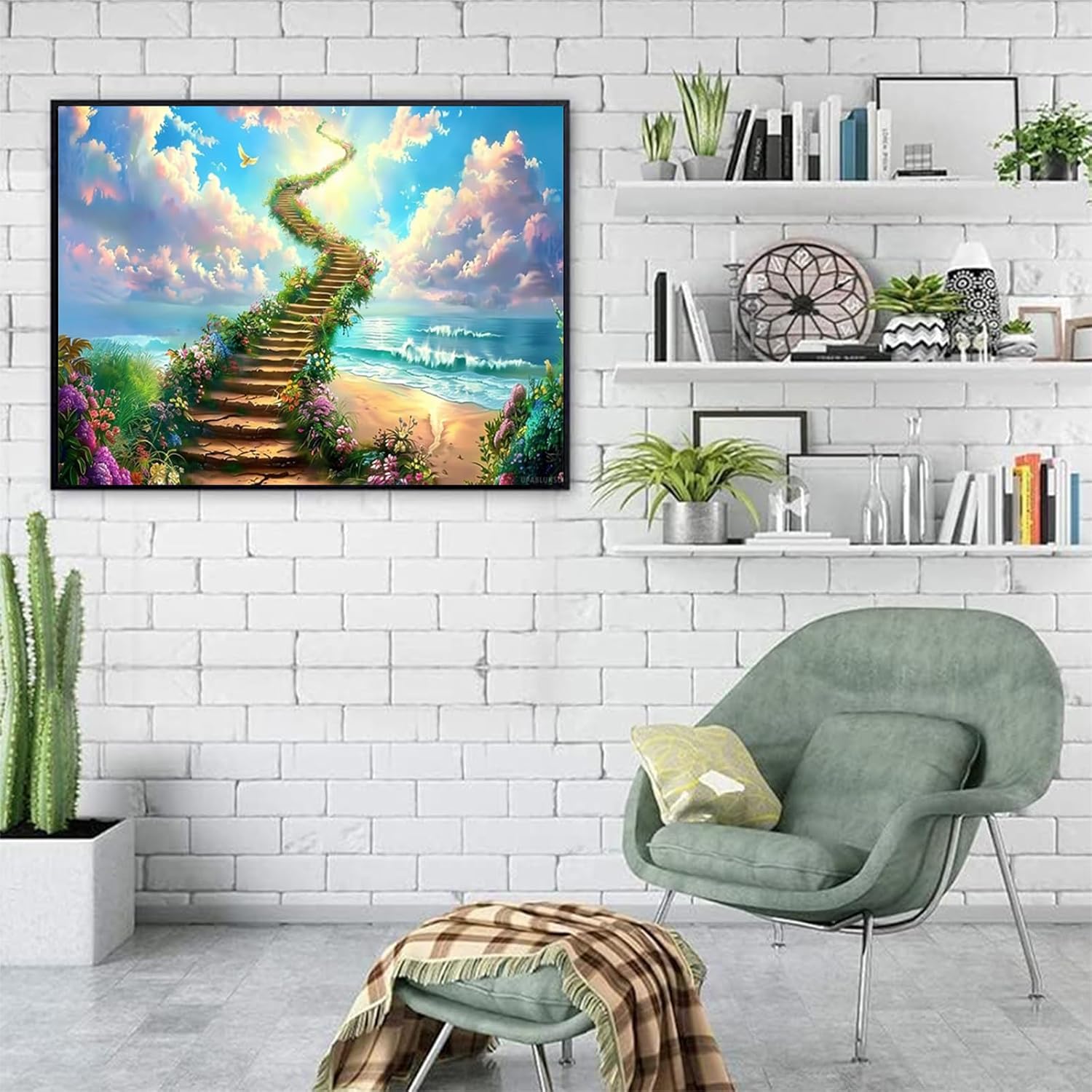 5D Diamond Painting, Ladder to Heaven Diamond Art Kits for Adults, Landscape Diamond Art Kits, Round Drill Diamond Art Painting, Gem Art Diamond Dots Crafts for Adults, Room Home Decor 12x16 inch
