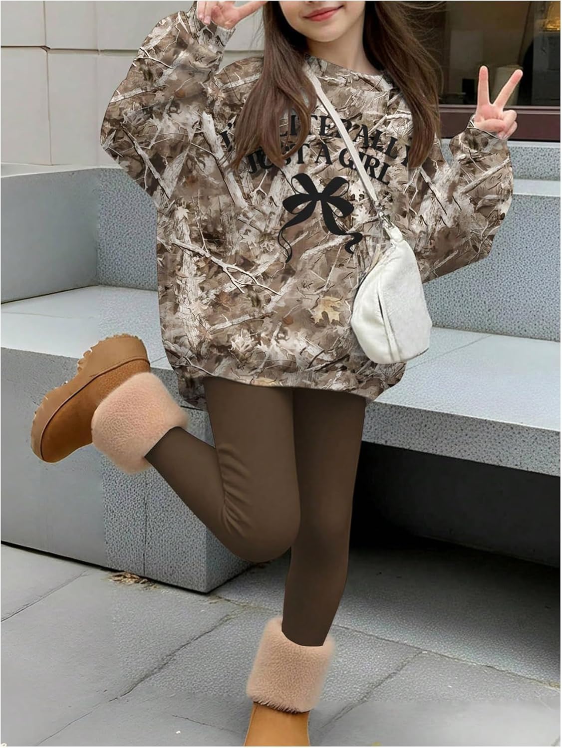 WDIRARA Girl's 2 Piece Outfit Camo Letter Graphic Sweatshirt Leggings Set Streetwear Outfits - Image 3