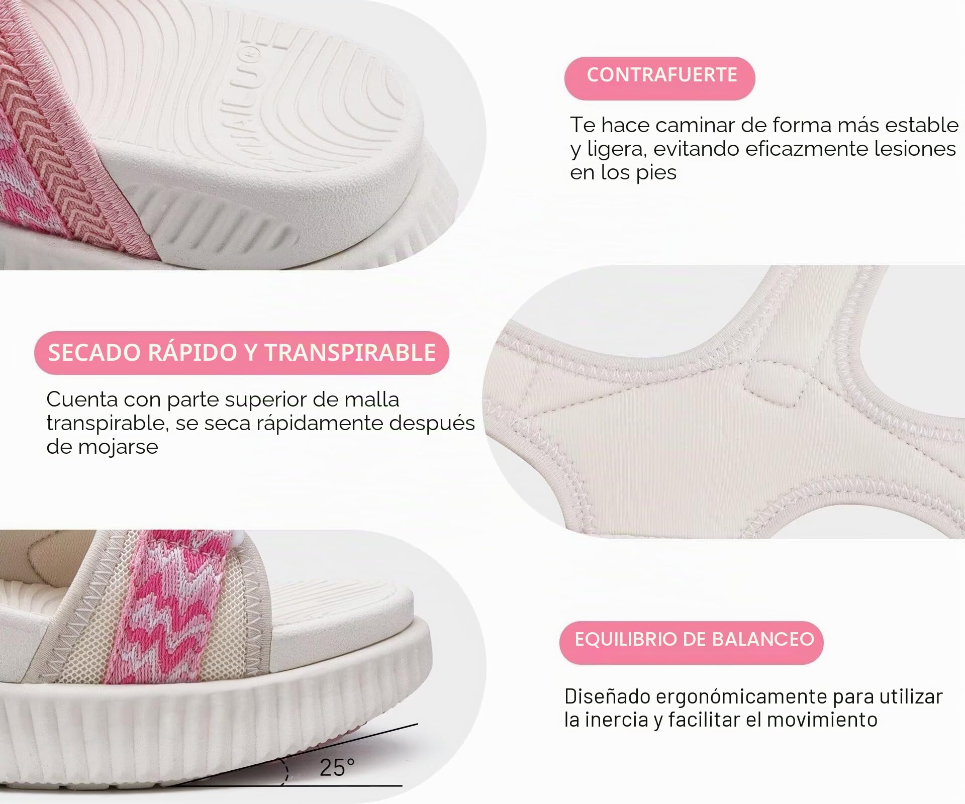 KuaiLu Sandalias Trekking Deportivas Mujer Ortopedicas Senderismo Sandalias | Comodas Caminar Fascitis Plantar Verano Abierta Ligera Cuero Ajustables Antideslizantes Sandalias Montaña Rosa Blanco 41