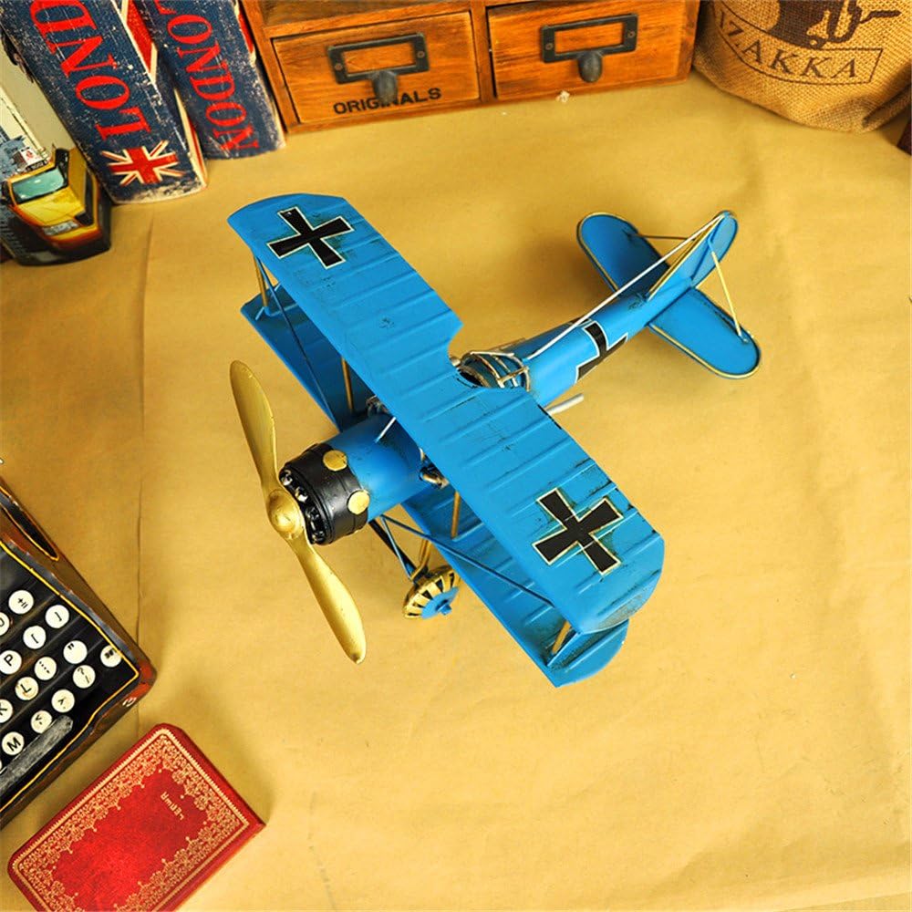 Retro iron decoration aircraft model Decoration - blue