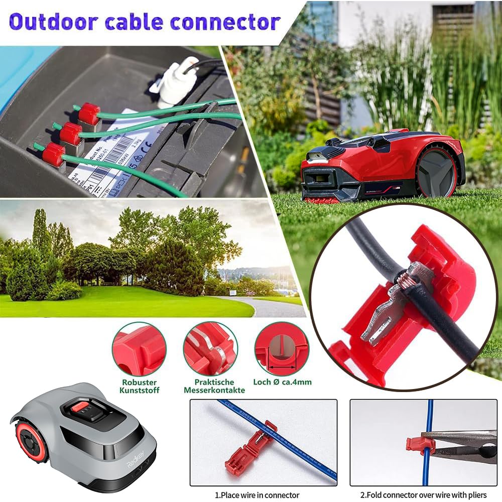 Cable Peripherique Robot Tondeuse 150m,Fil Robot Tondeuse,Universelles Cable Tondeuse+75 Piquets+30Connecteurs de Câble+30Bornes de Connexion,Tondeuse Gazon Fil Périphérique,Accessoires pour tondeuses